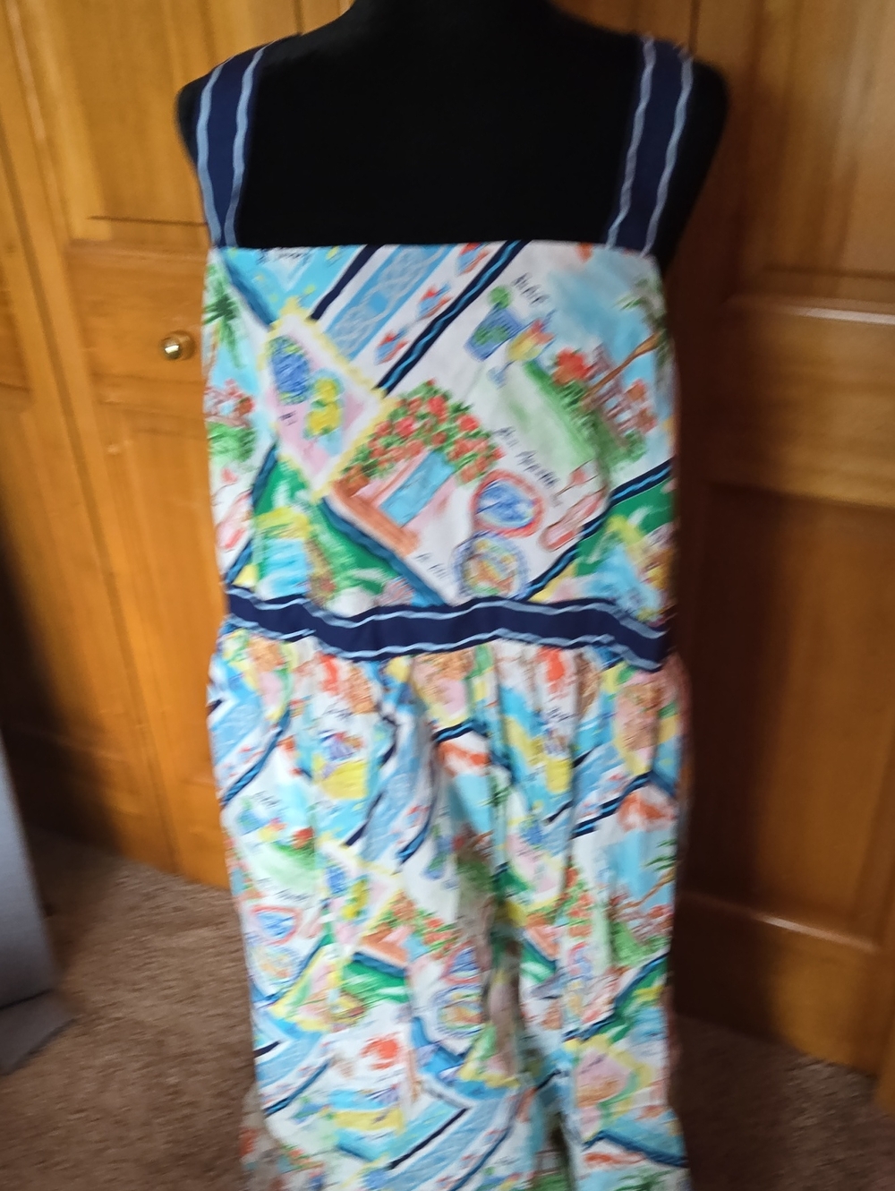 Talbots Multicolor Midi Dress with Navy Straps